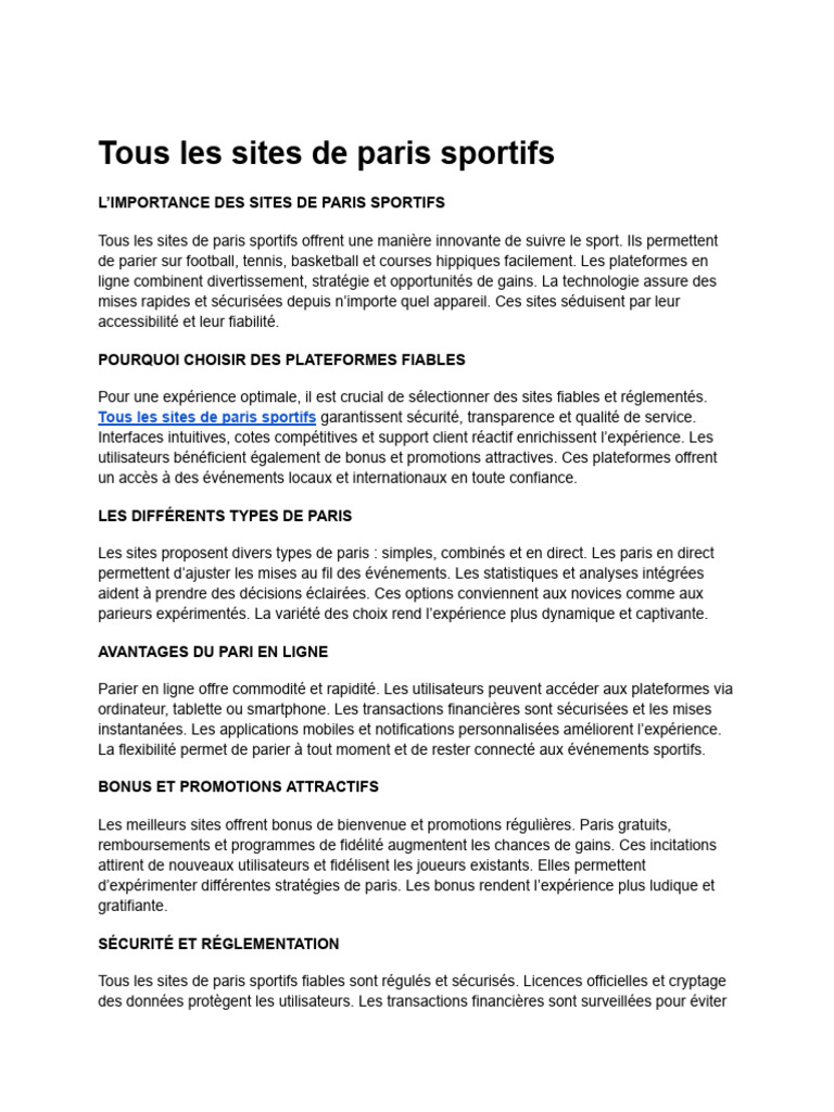Tous Les Sites de Paris Sportifs | PDF | Paris sportifs