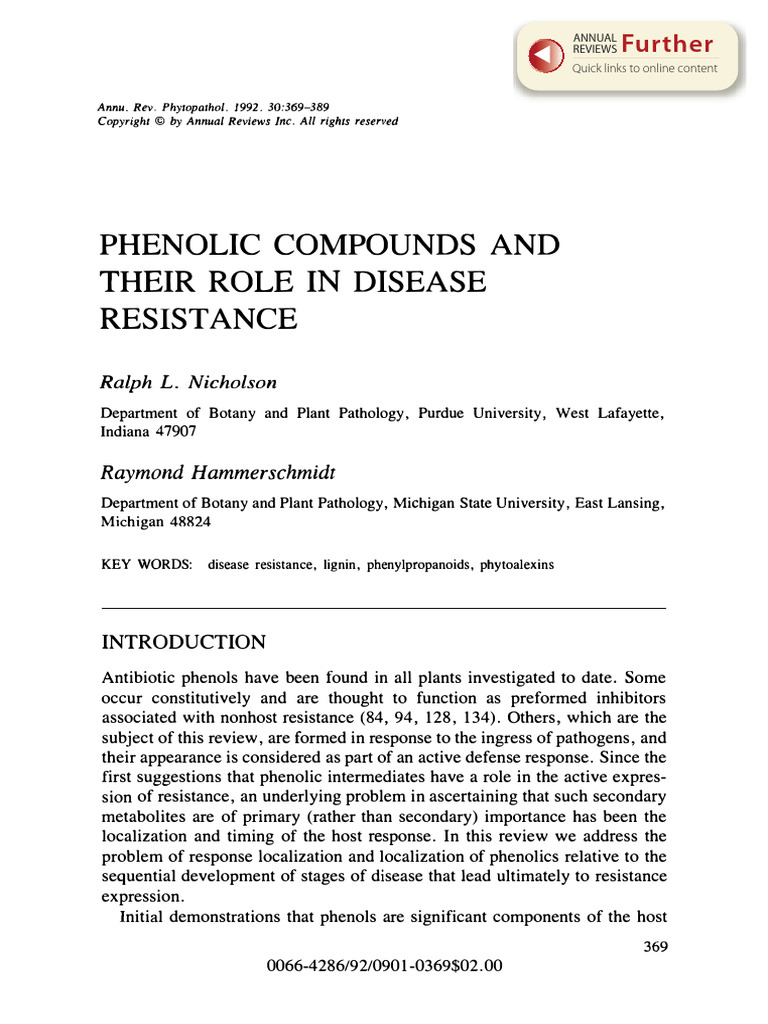 Phenolic Compounds and Their Role in Disease Resistance | PDF | Lignin ...