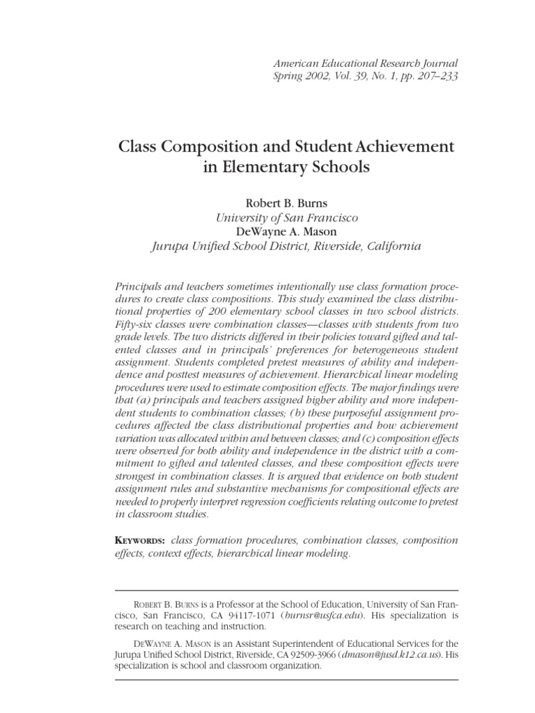 Class Composition Impact on Achievement | PDF | Linear Regression ...