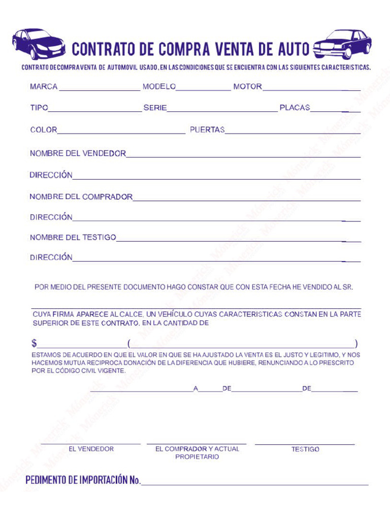 Contrato de Compra Venta Vehiculo | PDF
