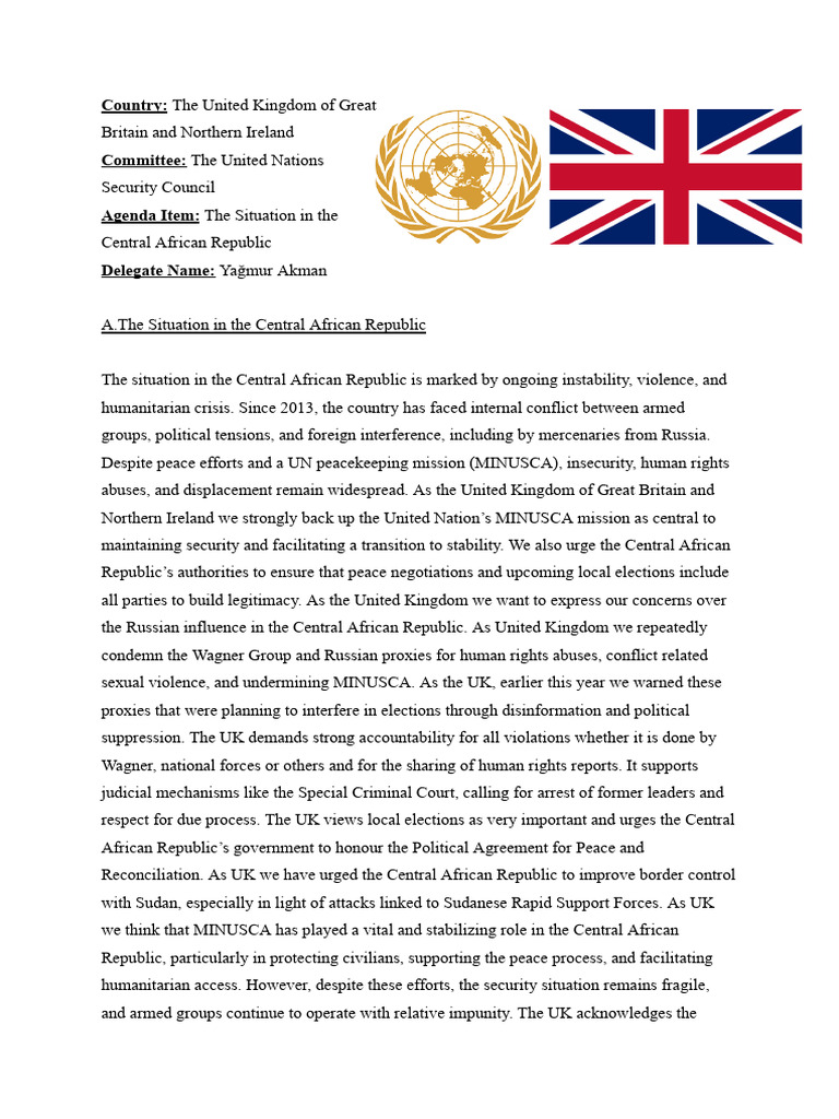 UNSC United Kingdom of Great Britain and Northern Ireland Position ...