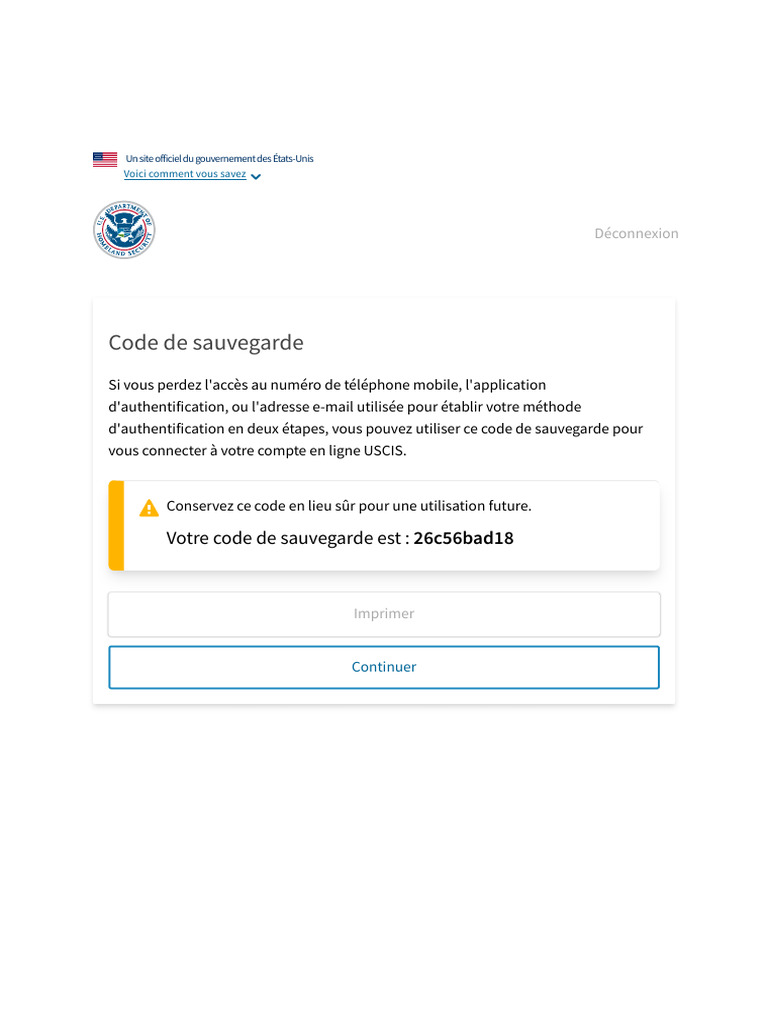 Code de sauvegarde USCIS pour connexion | PDF