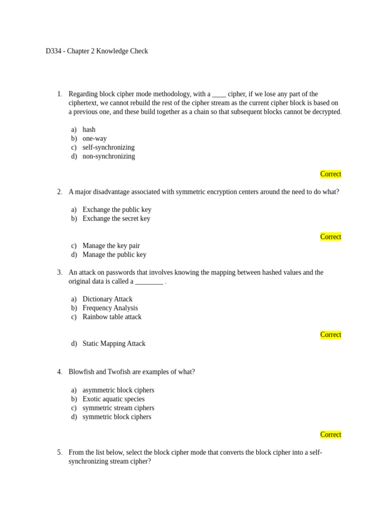 Chapter 2 Knowledge Check | PDF | Encryption | Security Engineering