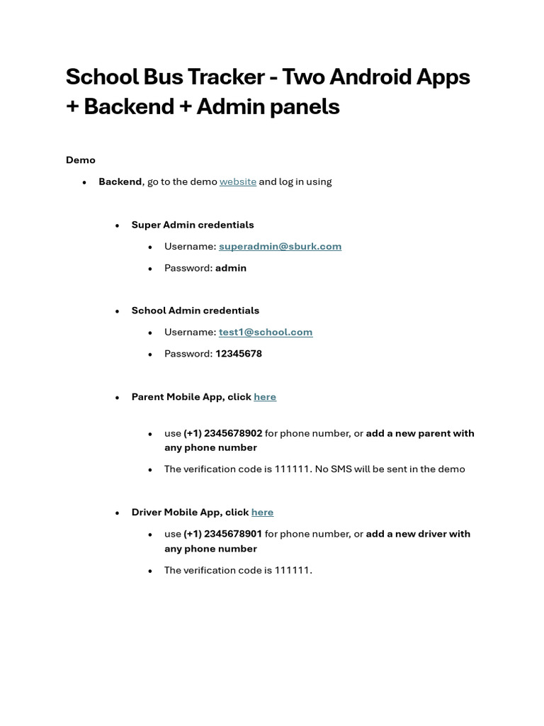 School Bus Tracker - Two Android Apps + Backend + Admin Panels | PDF