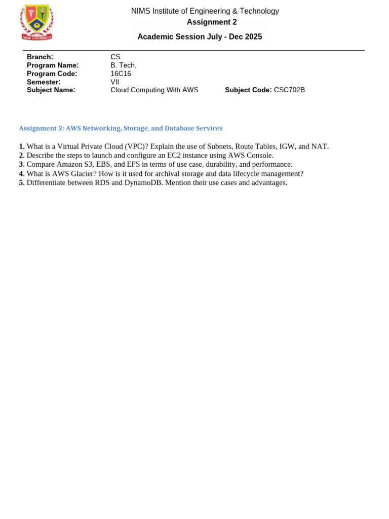 Cloud Computing AWS Assignment Guide | PDF