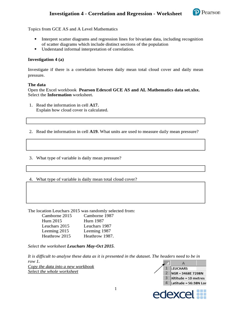 Correlation and Regression Analysis Worksheet | PDF | Scatter Plot ...