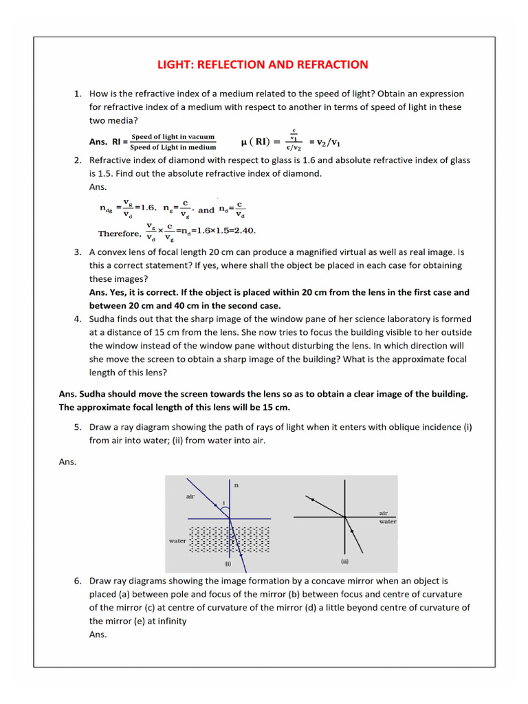 Light - Reflection and Refraction | PDF