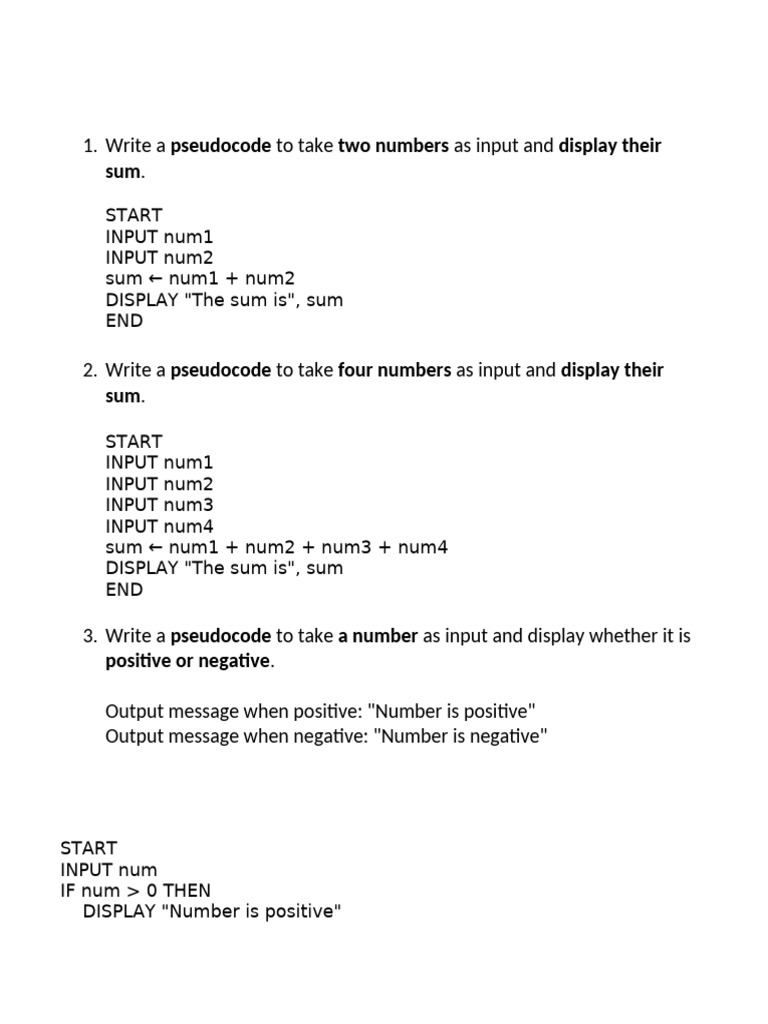 Pseudocode for Basic Math Operations | PDF