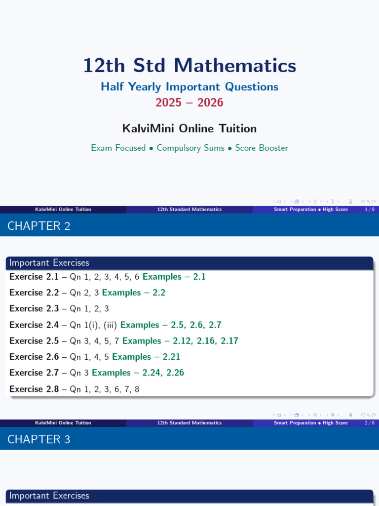12th Std Math Half Yearly Guide 2025 | PDF | Mathematics