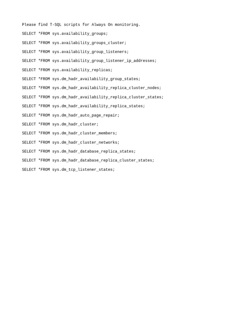 T-SQL Scripts for Always On Monitoring | PDF