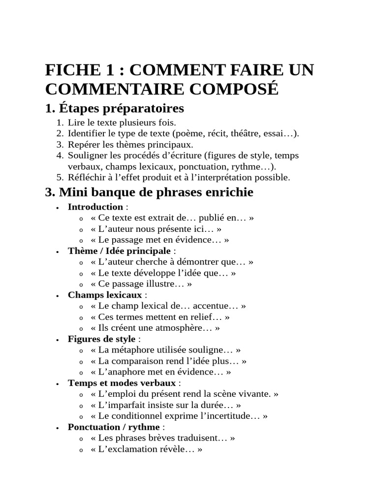 Guide du commentaire composé en français | PDF | Métaphore | Phrase