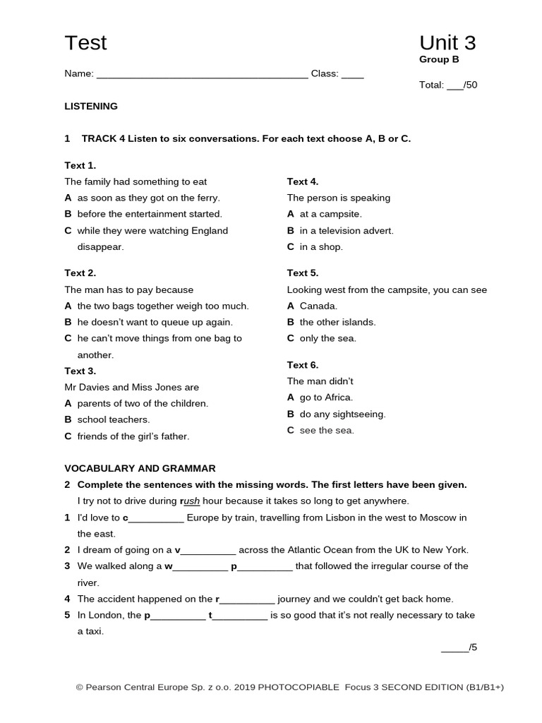 Listening and Grammar Test Unit 3 | PDF | Transport