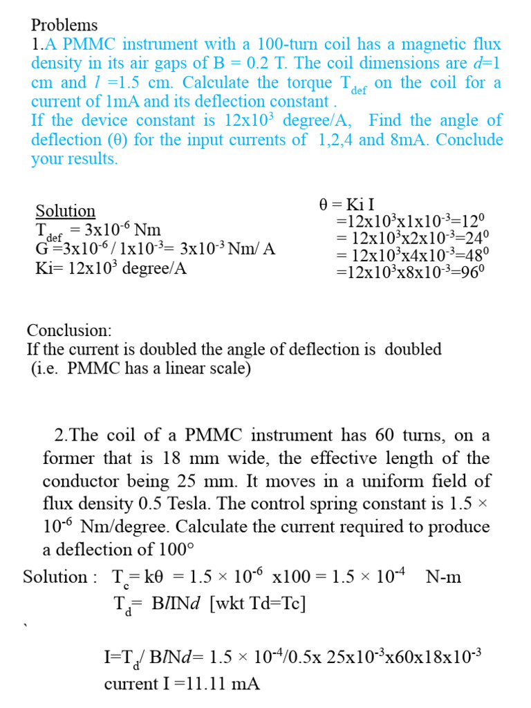 PMMC Instrument Torque and Deflection Calculations | PDF