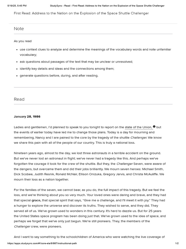 StudySync - Instructional Path - No Risk, No Reward | PDF | Space ...