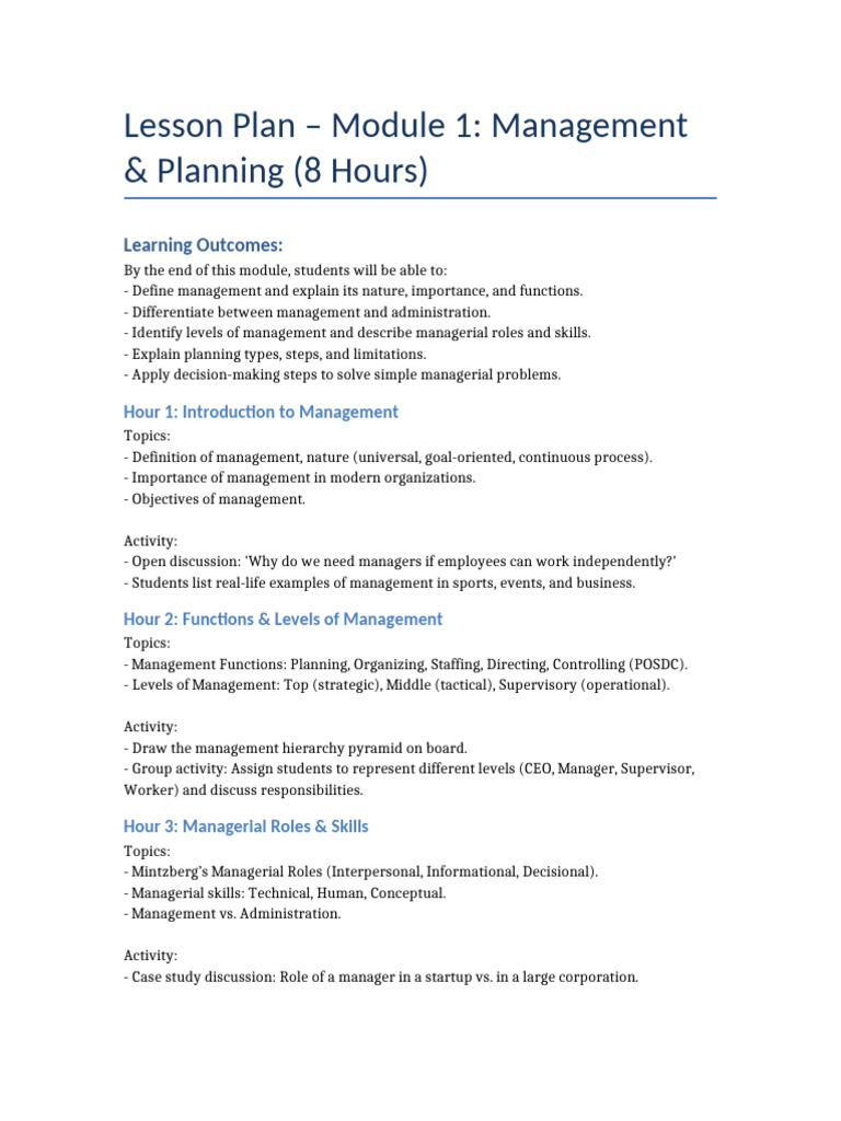 Module 1 Lesson Plan | PDF | Decision Making | Cognition
