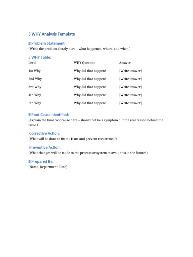 5 WHYS Template | PDF