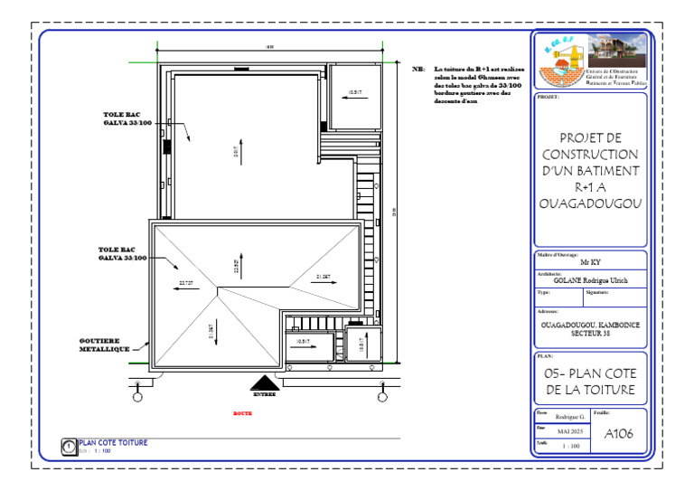 Plan de toiture R+1 à Ouagadougou | PDF | Immobilier | Ingénierie