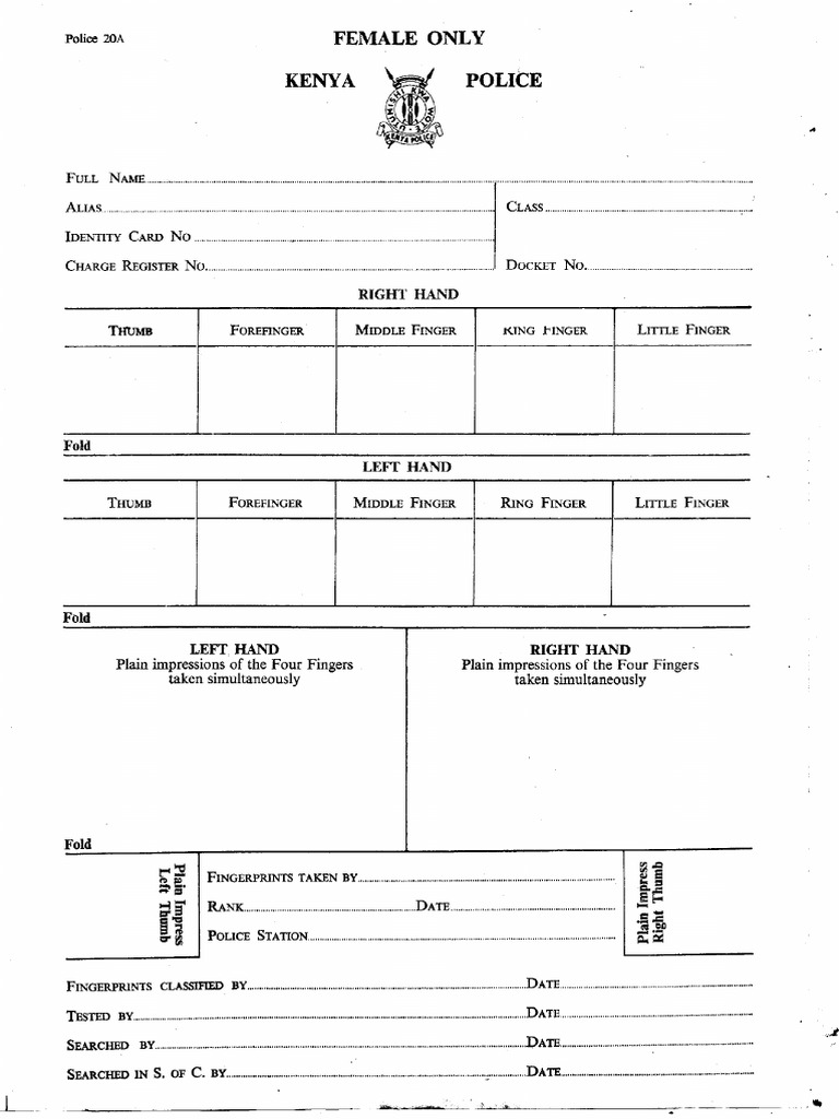Kenya Police Female Identity Card Form | PDF | Hand