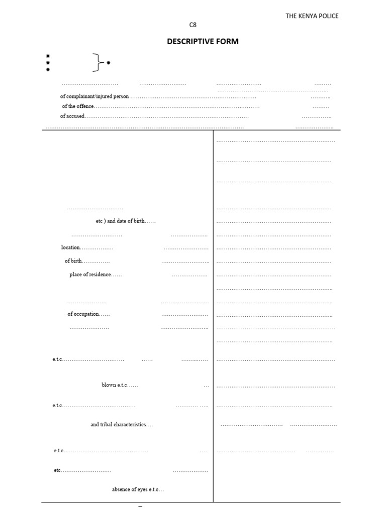 Kenya Police Descriptive Form Template | PDF