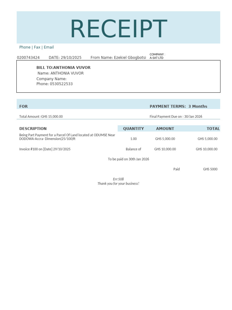 Land Purchase Receipt - A-SAT LTD | PDF