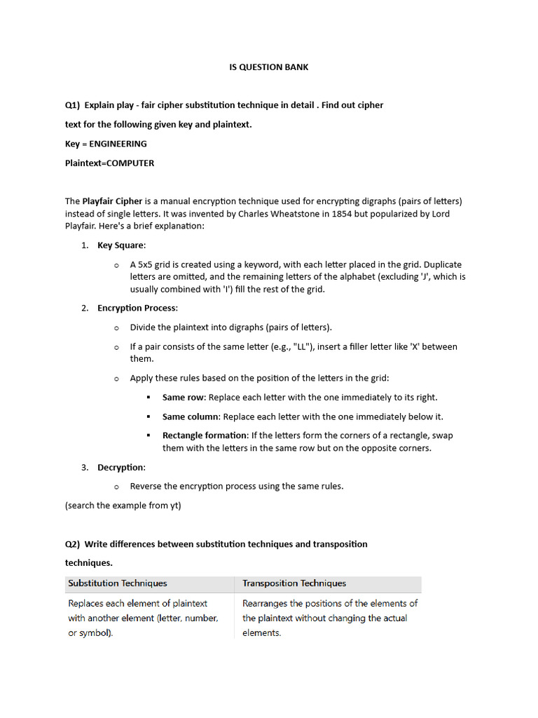 Is Question Bank Solved | PDF | Key (Cryptography) | Encryption