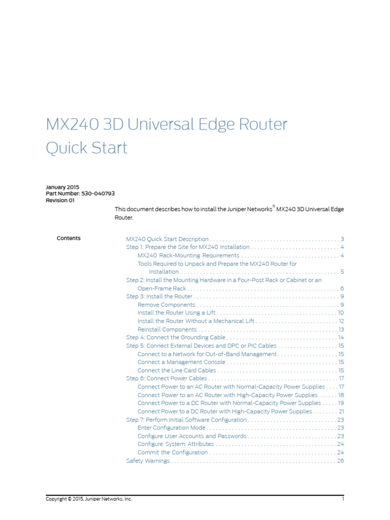 MX240 Router Quick Start Guide | PDF | Power Supply