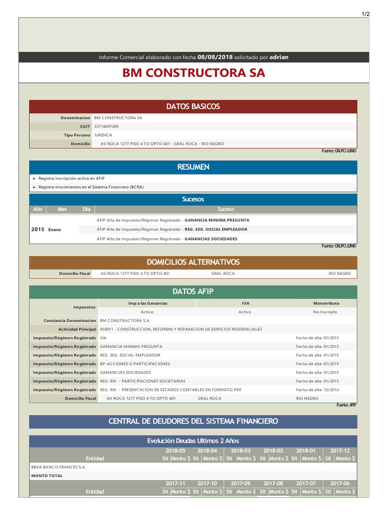 Informe Comercial BM Constructora SA | PDF