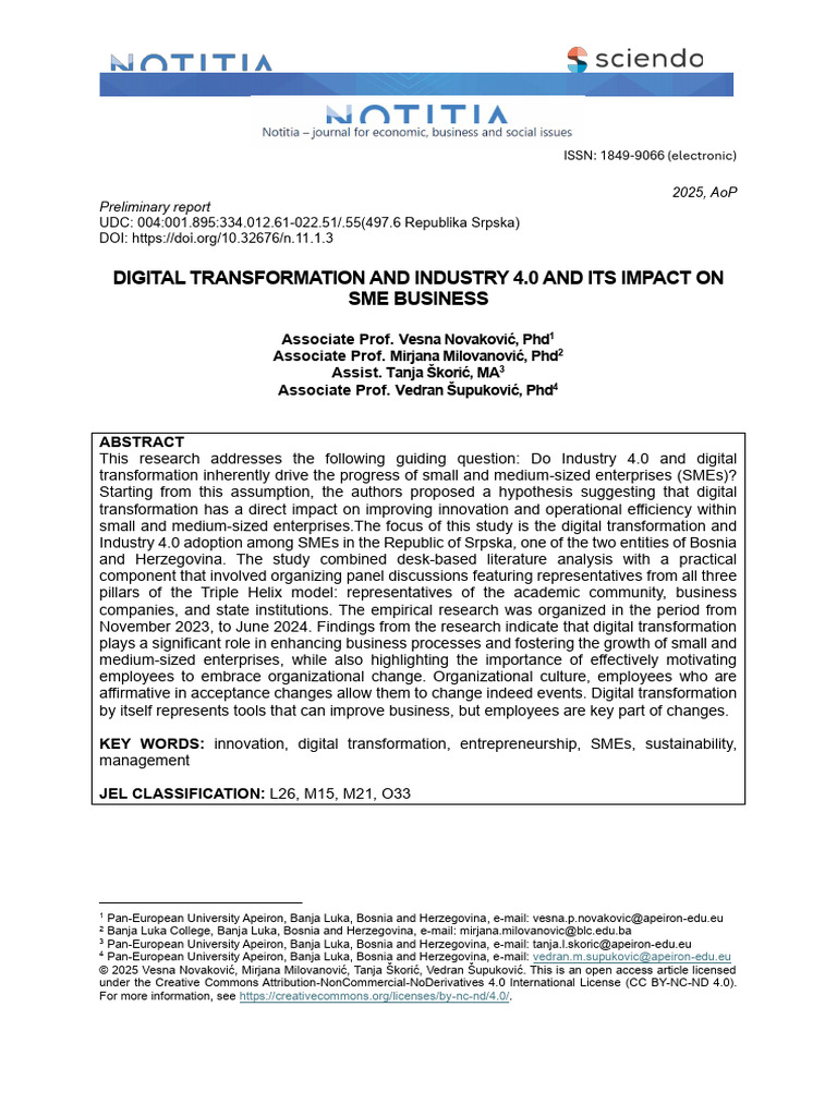 Digital Transformation and Industry 4.0 and Its Impact on SME Business ...