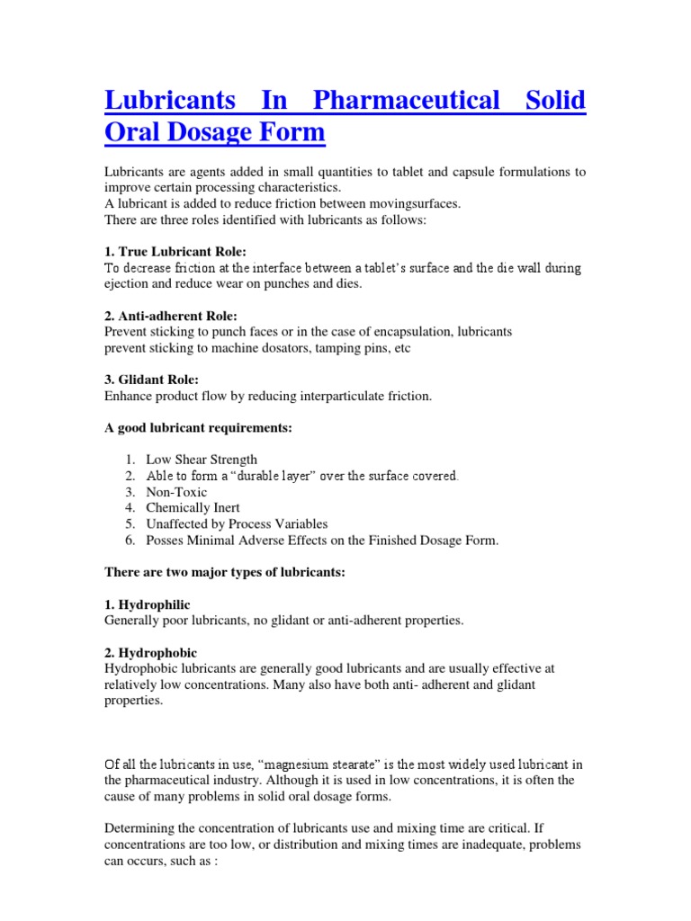 Lubricants in Pharmaceutical Solid Oral Dosage Form PDF Tablet