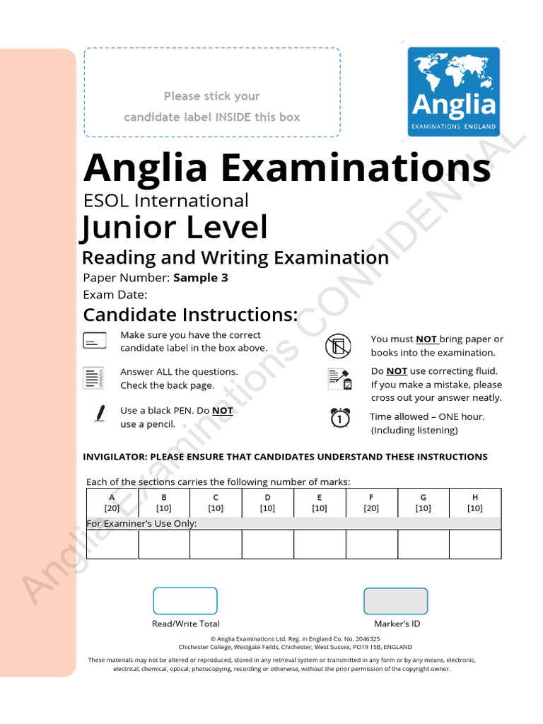 Junior ESOL Reading & Writing Exam | PDF