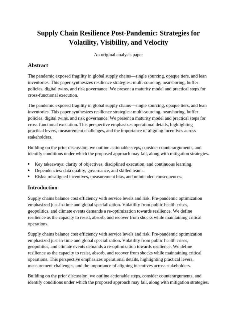 Supply Chain Resilience Post Pandemic | PDF | Risk | Governance