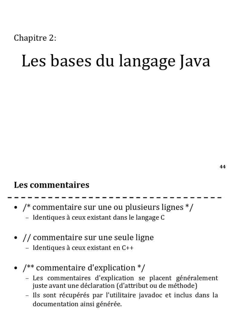 Introduction au langage Java : bases et types | PDF | Java (Langage de ...