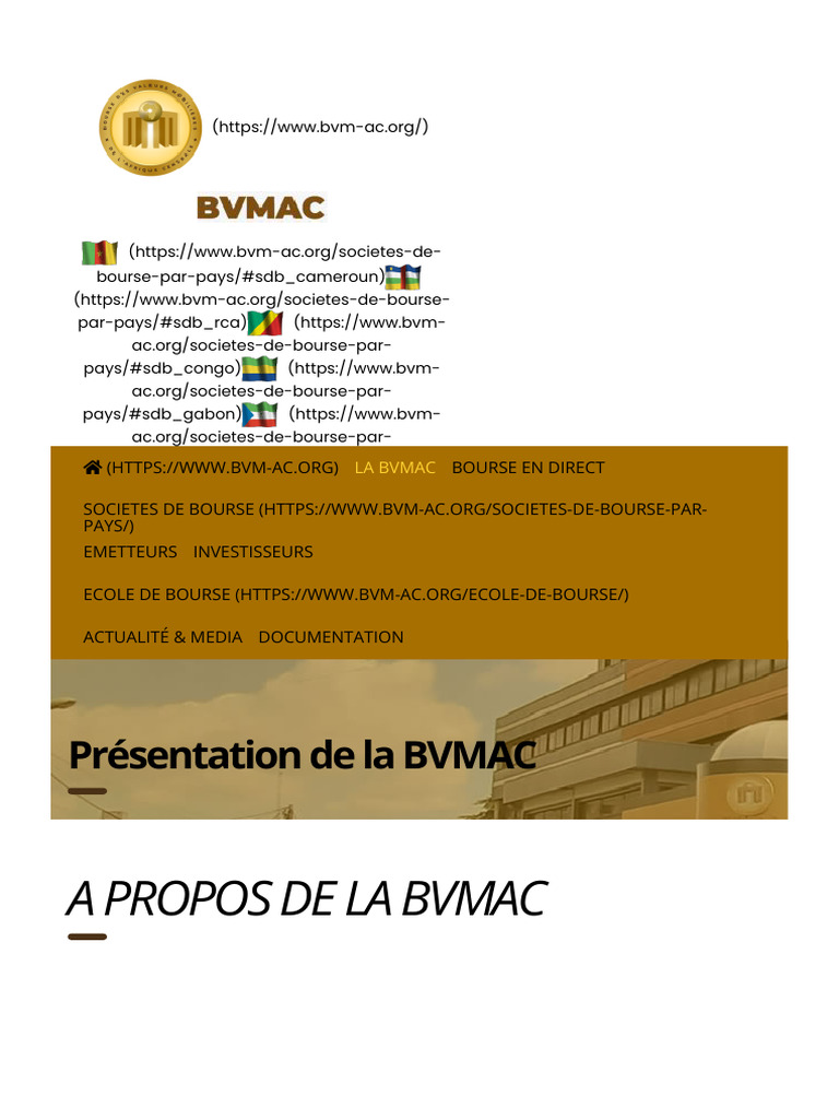 Présentation de la BVMAC en Afrique Centrale | PDF | Bourse (économie ...