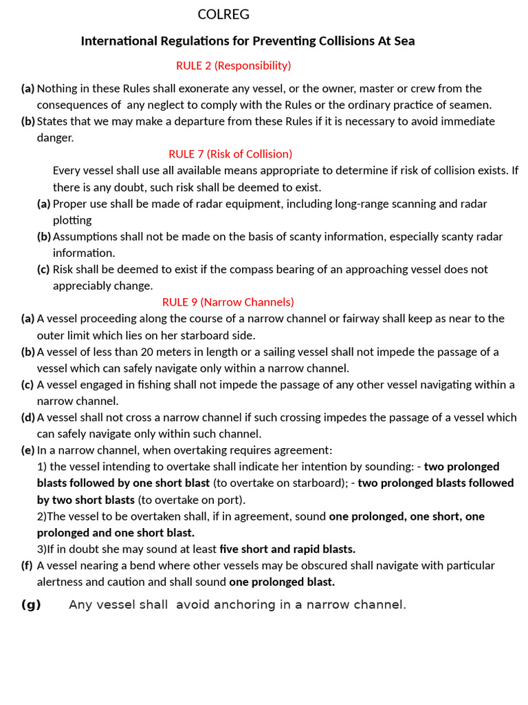 COLREG Rules for Maritime Navigation | PDF | Traffic | Shipping