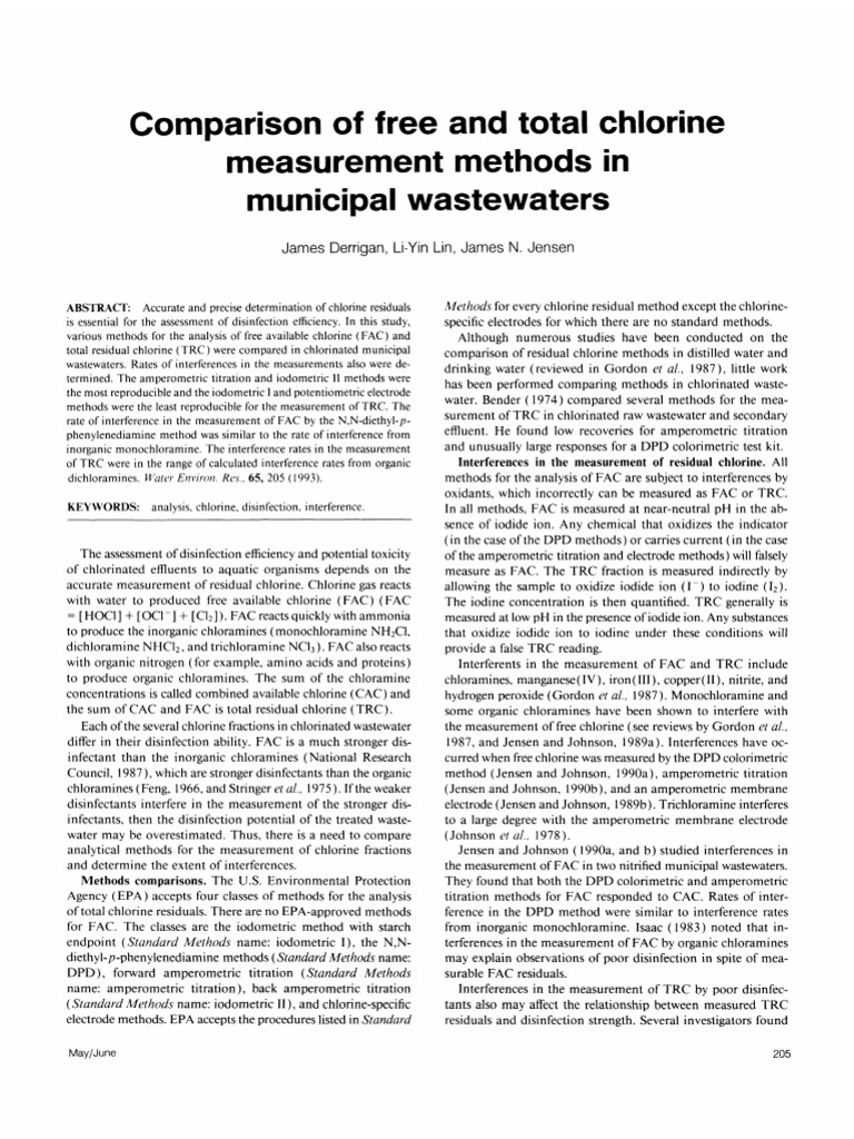 Chlorine Measurement Methods in Wastewater | PDF | Chemical Substances ...