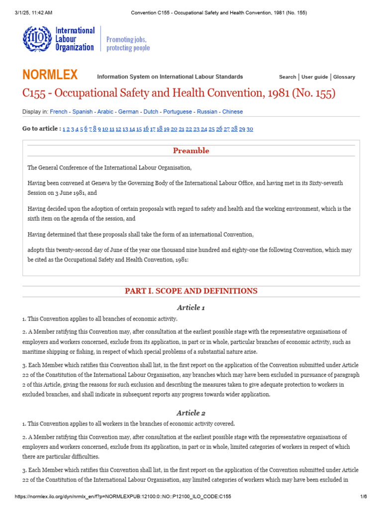 Occupational Safety and Health Convention 1981 | PDF | International ...