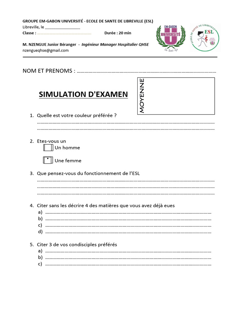Simulation D': Examen | PDF