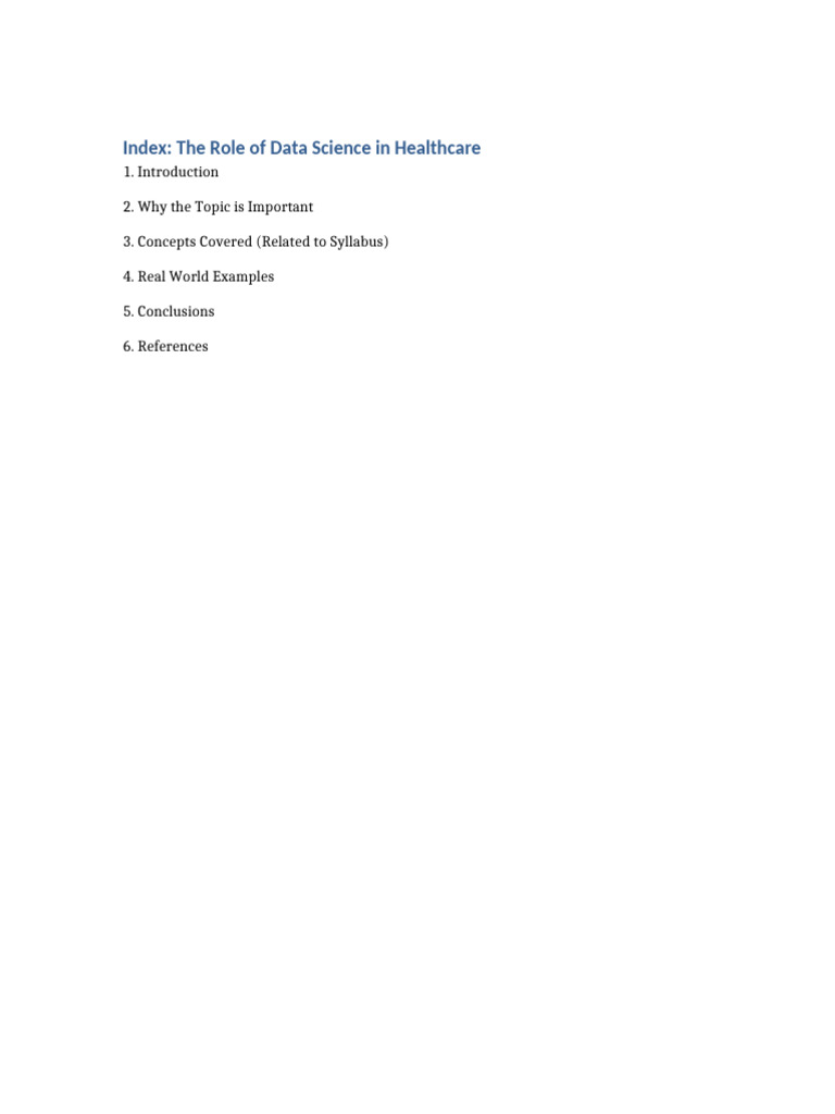 Data Science in Healthcare Index Page | PDF