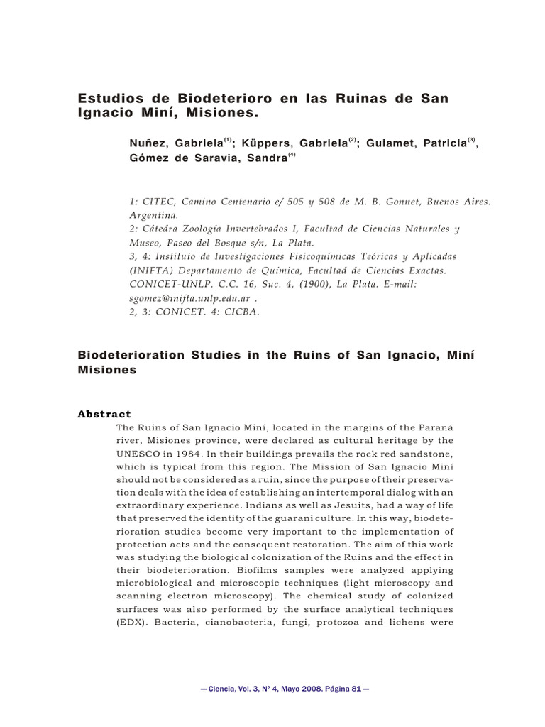 Biodeterioration Studies in The Ruins of | PDF | Hongo | Organismos