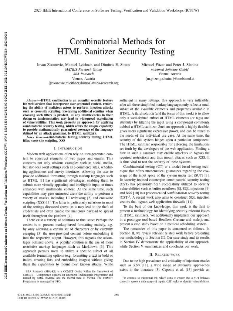 Combinatorial Testing for HTML Sanitizers | PDF | Document Object Model ...