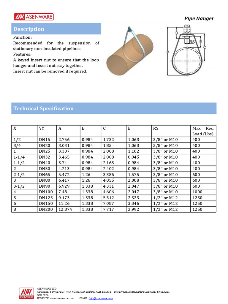 Pipe Hanger DN15 DN200 Datasheet 20240315 | PDF