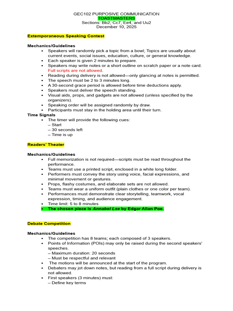 GEC102 Communication Contest Guidelines | PDF | Argument | Human ...