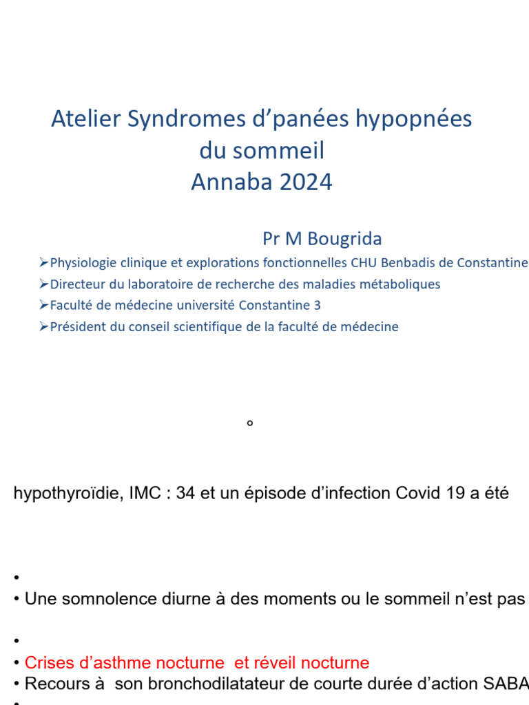 Atelier sur les Syndromes d'Apnées du Sommeil | PDF | Syndrome d'apnées ...