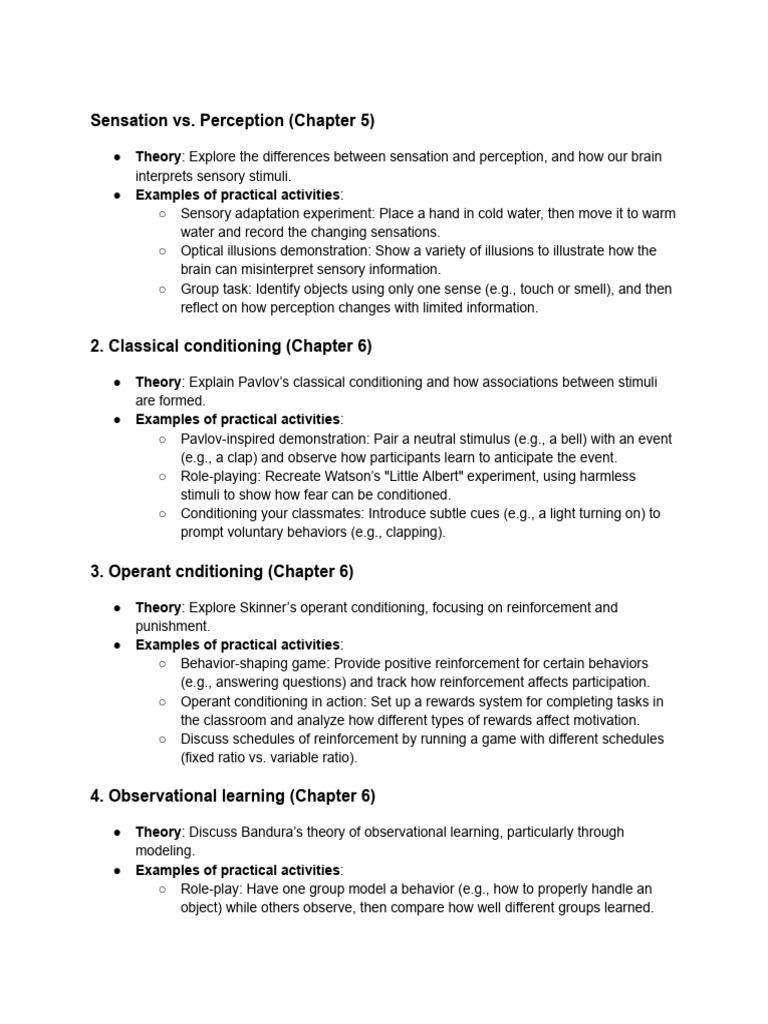 Sensation, Conditioning, and Learning Activities | PDF | Reinforcement ...