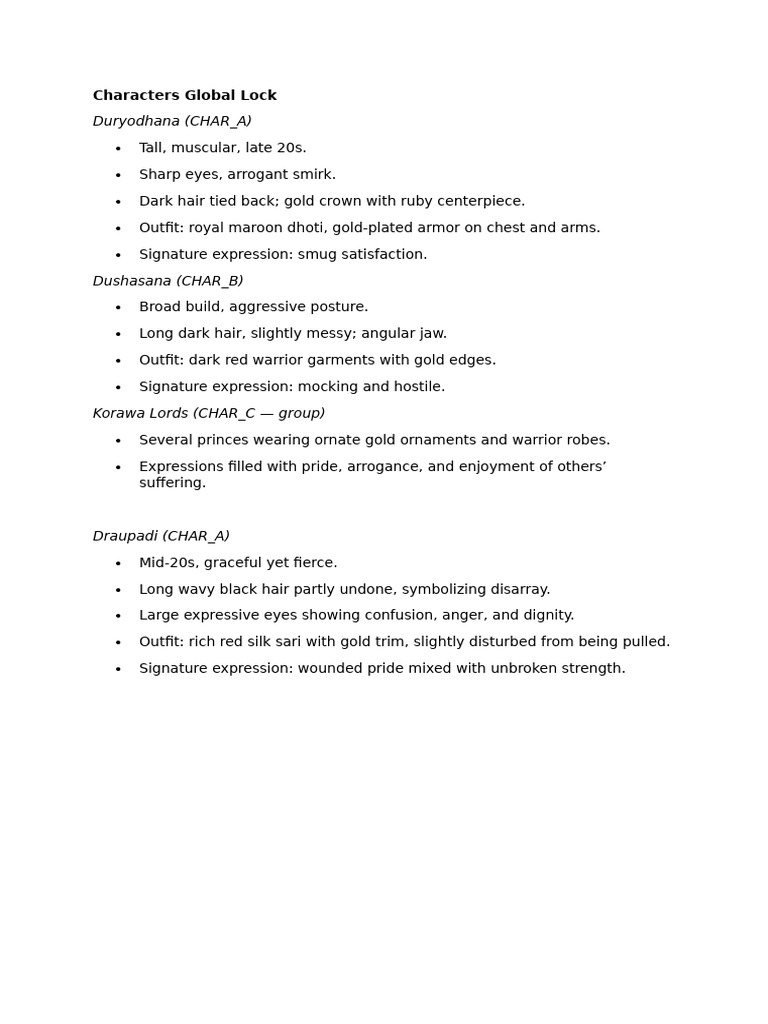 Character Descriptions for Mahabharata | PDF