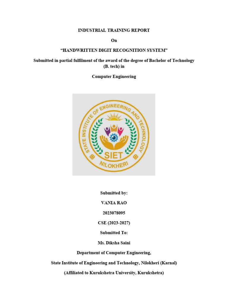 FINALHandwritten Digit Recognition Report Vania Rao | PDF