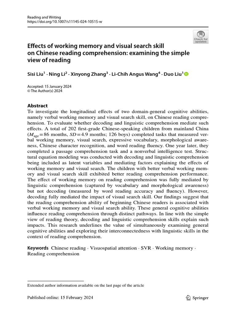 Working Memory and Visual Search in Chinese Reading | PDF | Working ...