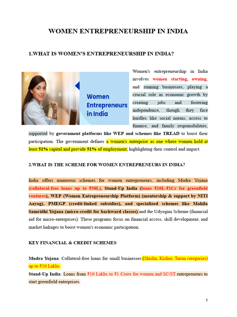 Women Entrepreneurship in India: Challenges & Support | PDF ...