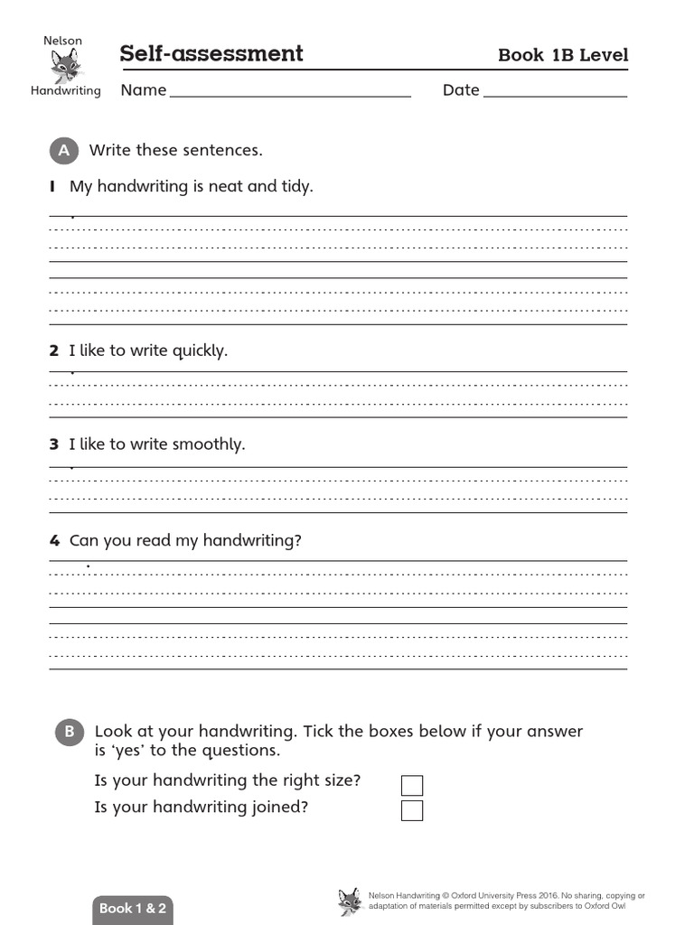 Nelson Handwriting Self-Assessment Guide | PDF