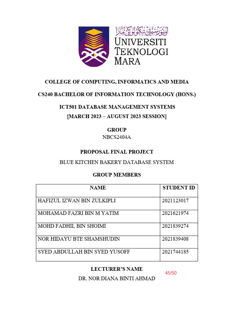 Blue Kitchenict501 Group 2_proposal Final Project | PDF | Databases